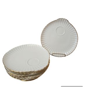 Lot of 6 vntg Staffordshire England snack plate w/ gold trim EUC 9" D